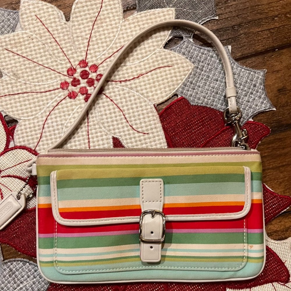 Coach multicolored Rainbow stripe wristlet wallet